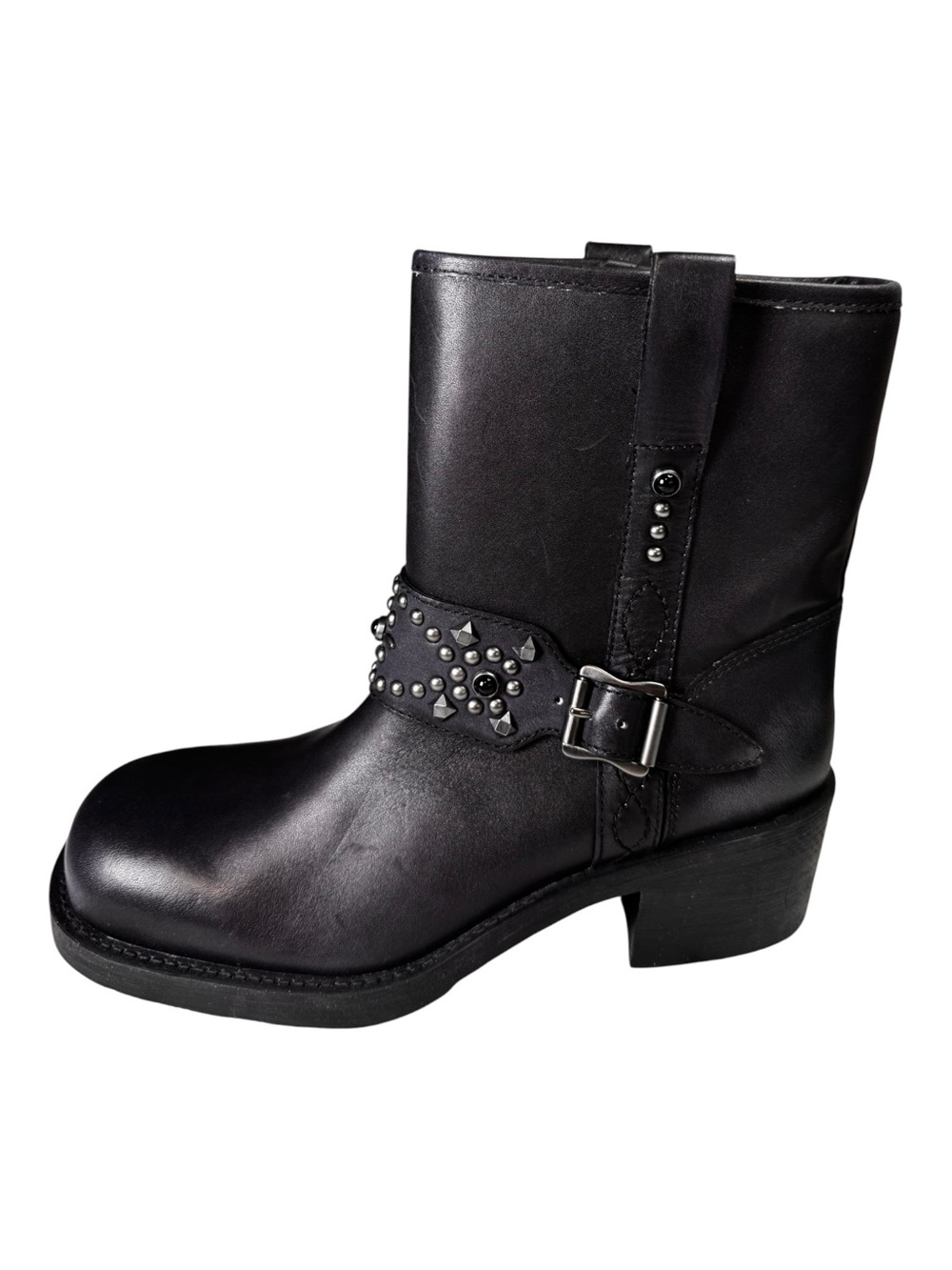 NWT ASH Tequila Black Leather Studded Harness Biker Moto Boots 7.5 EU 38 Square